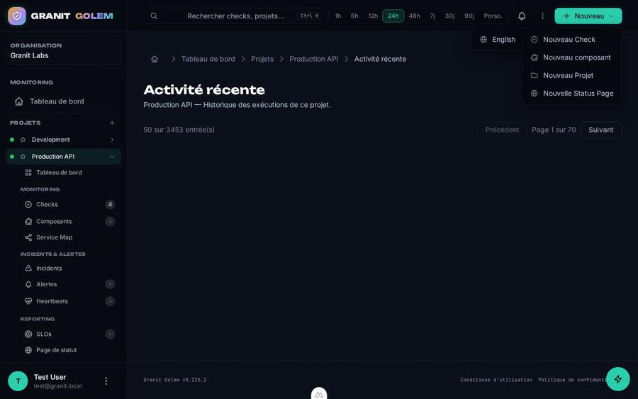 Écran Activité récente à 1280 pixels de large